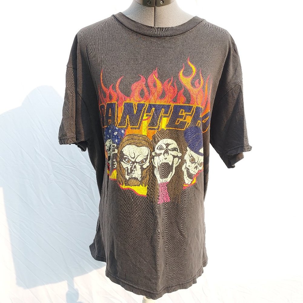 RARE VTG Pantera Skeleton Bobblehead Fire Flame Faded Band Thrashed T-Shirt XL